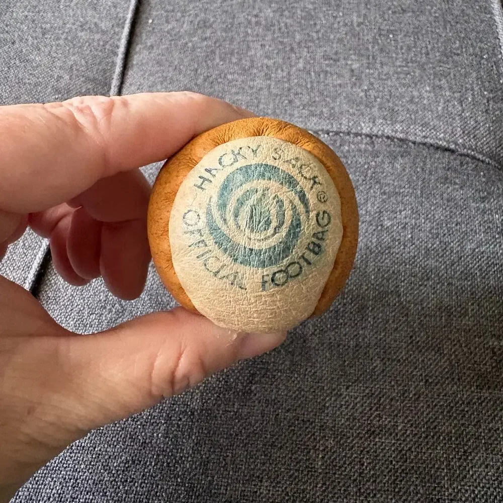 Vintage Hacky Sack Official Footbag Tan Leather 2-Panel Hand Made - 1980s Wham-O